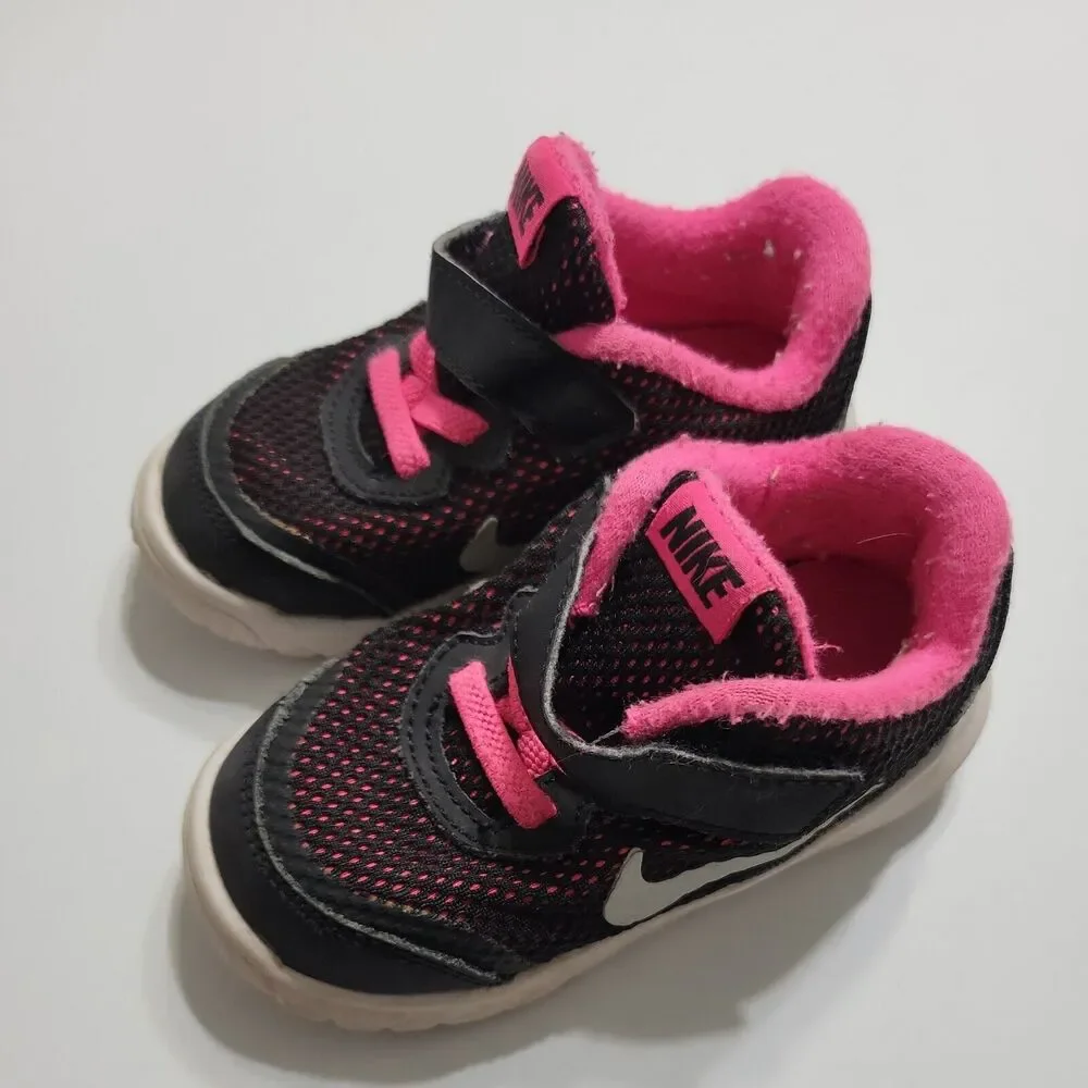 Nike Little Sneaker Girl 6C Contact Running Shoes Black Pink Hook & Loop Low Top